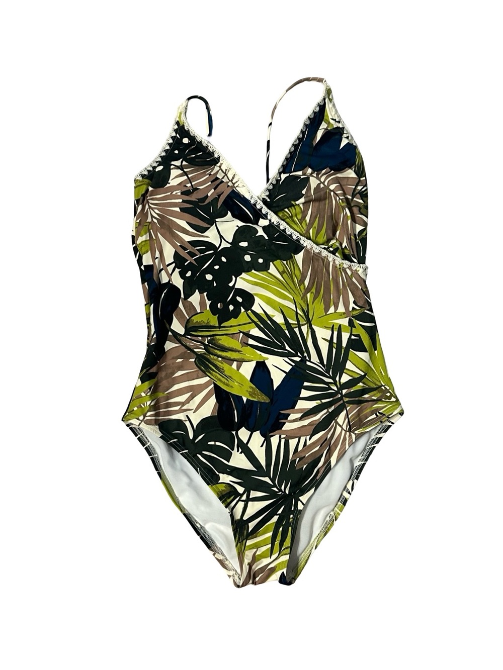 Lands’ Rnd Green Leaf Print One-Piece Swimsuit